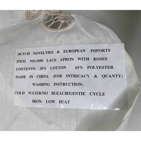 Dutch Novelties Embroidered Roses Lace Cream Apron Pockets New Vintage Condition - Picture 10 of 12